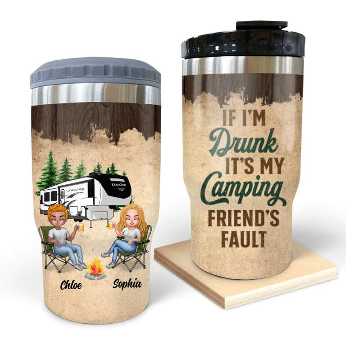 Custom Personalized Camping Friends 3 in 1 Can Cooler - Gift Idea For Camping Lovers - Up To 7 Friends - If I'm Drunk It's My Camping Friend's Fault