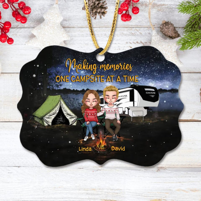 Custom Personalized Camping Christmas Couple Rectangle Ornament - Gift Idea For Camping Lovers - Couple With Up To 4 Dogs - Making Memories One Campsite At A Time