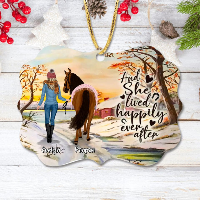 Custom Personalized Horse Girl Rectangle Ornament - Gift Idea For Christmas/ Horse Lover with up to 4 Horses - And She Lived Happily Ever After