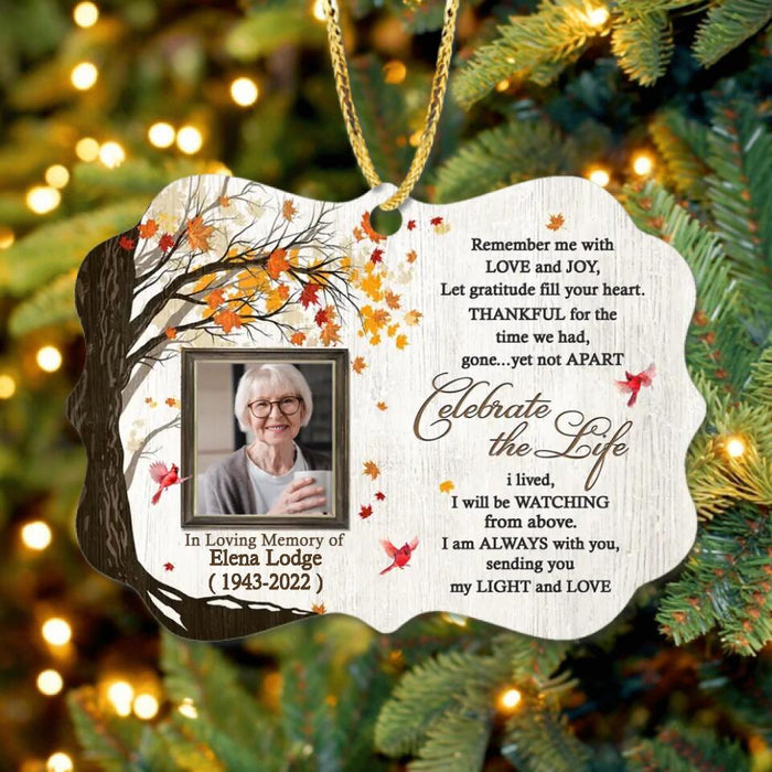 Custom Personalized Memorial Rectangle Ornament - Upload Mom Photo - Remember Me With Love and Joy, Let Gratitude Fill Your Heart