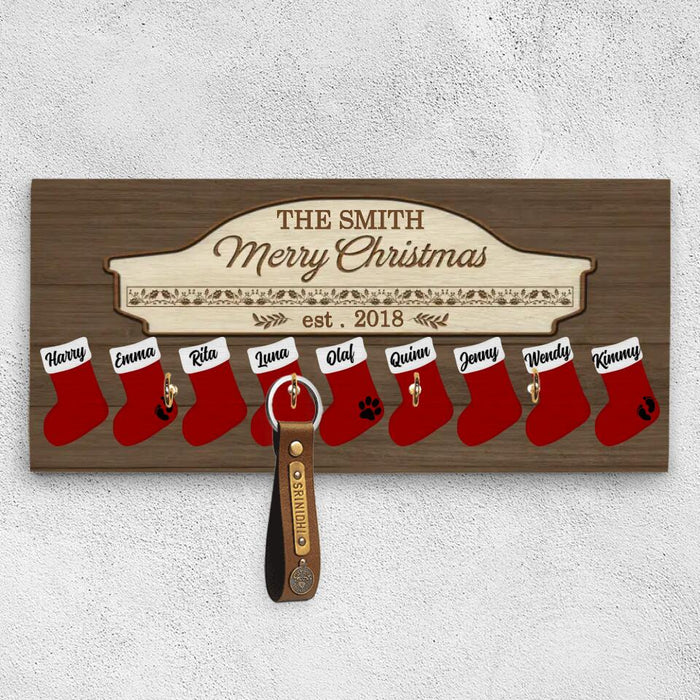 Custom Personalized Family Key Holder - Upto 9 Socks - Christmas Gift Idea For Family - Merry Christmas