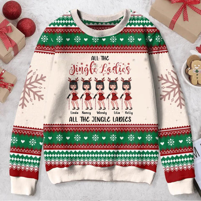 Custom Personalized Jingle Ladies All-Over Print Sweater - Upto 5 Ladies - Christmas Gift Idea For Friends/Besties/Sisters - All The Jingle Ladies