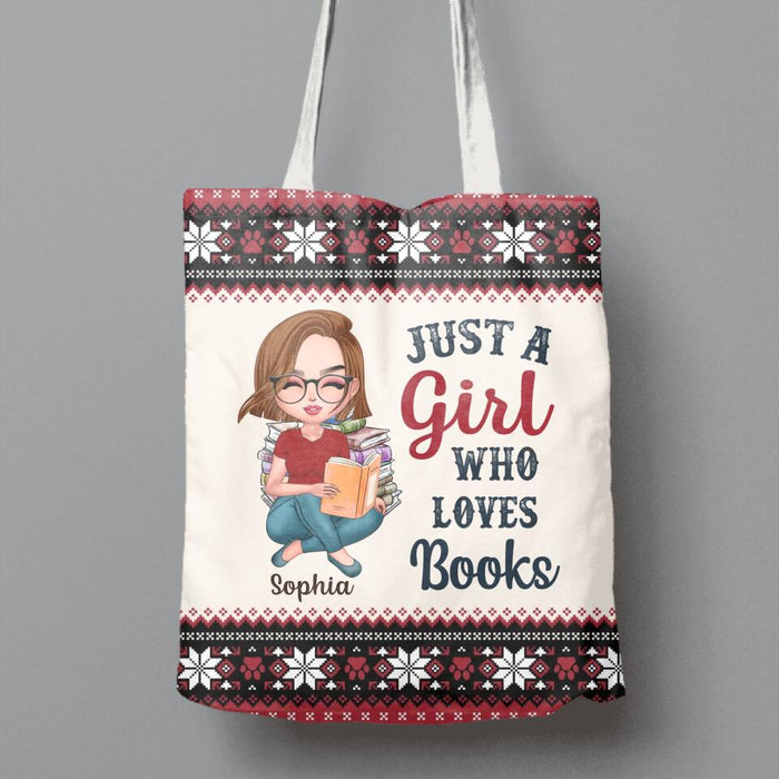 Custom Personalized Girl Reading Book Canvas Bag - Gift Idea For Reading Lover/ Christmas Gift - Just A Girl Who Loves Books