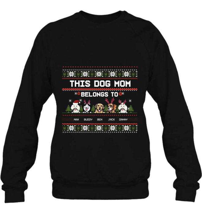 Custom Personalized Dog Mom Sweater - Upto 5 Dogs - Christmas Gift For Dog Lover - This Dog Mom Belongs To