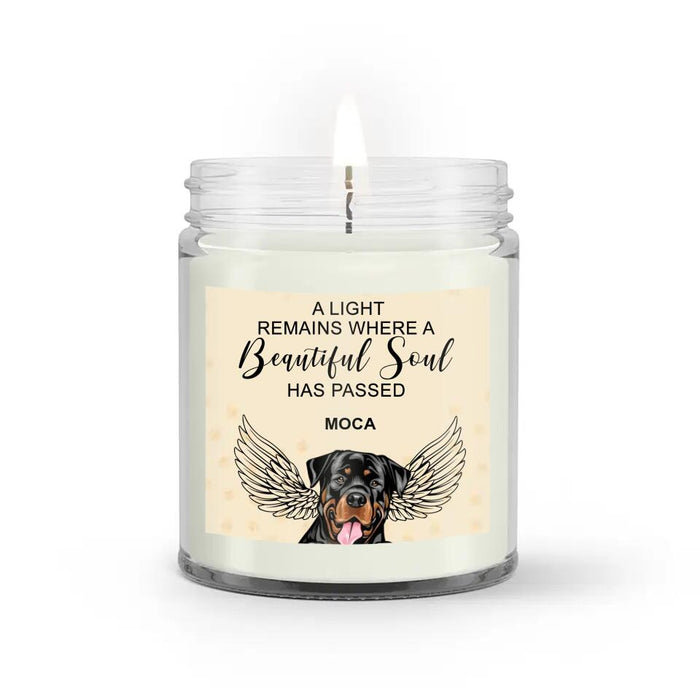 Custom Personalized Pet Candle - Memorial Gift Idea For Dog/Cat Lovers - A Light Remains Where A Beautiful Soul Has Passed