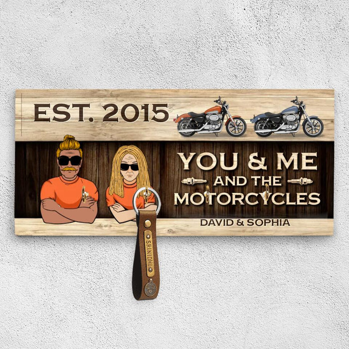 Custom Personalized Biker Couple Key Holder - Gift Idea For Couple/ Bikers - You & Me And The Motorcycle