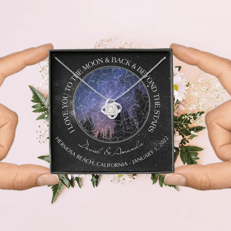 Personalized Couple Star Map Necklace - Anniversary Gift For Couple - Mother's Day Gift For Wife From Husband - I Love You To The Moon & Back & Beyond The Stars