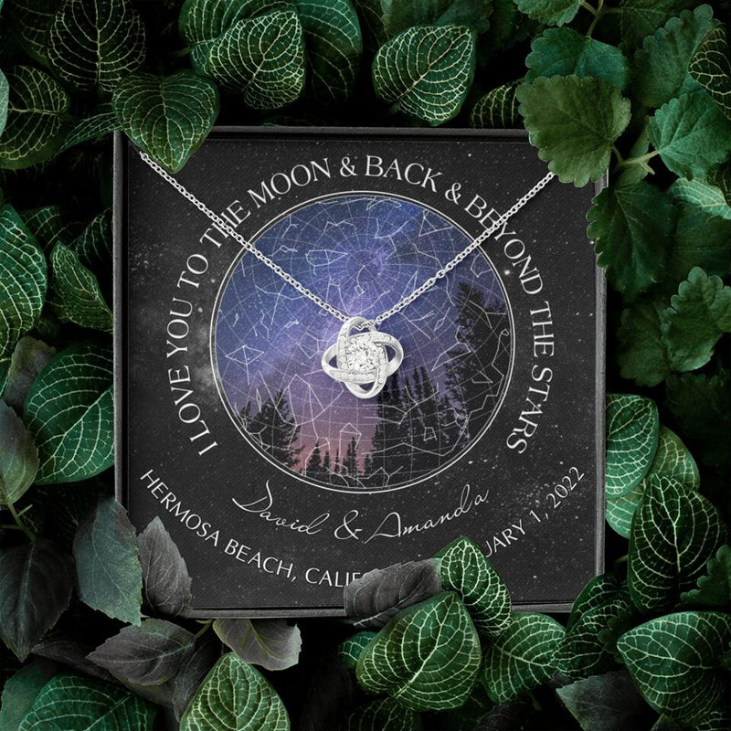 Personalized Couple Star Map Necklace - Anniversary Gift For Couple - Mother's Day Gift For Wife From Husband - I Love You To The Moon & Back & Beyond The Stars