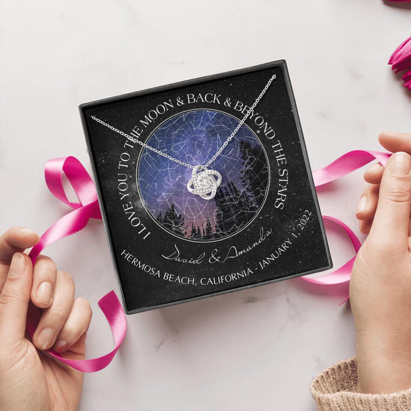 Personalized Couple Star Map Necklace - Anniversary Gift For Couple - Mother's Day Gift For Wife From Husband - I Love You To The Moon & Back & Beyond The Stars