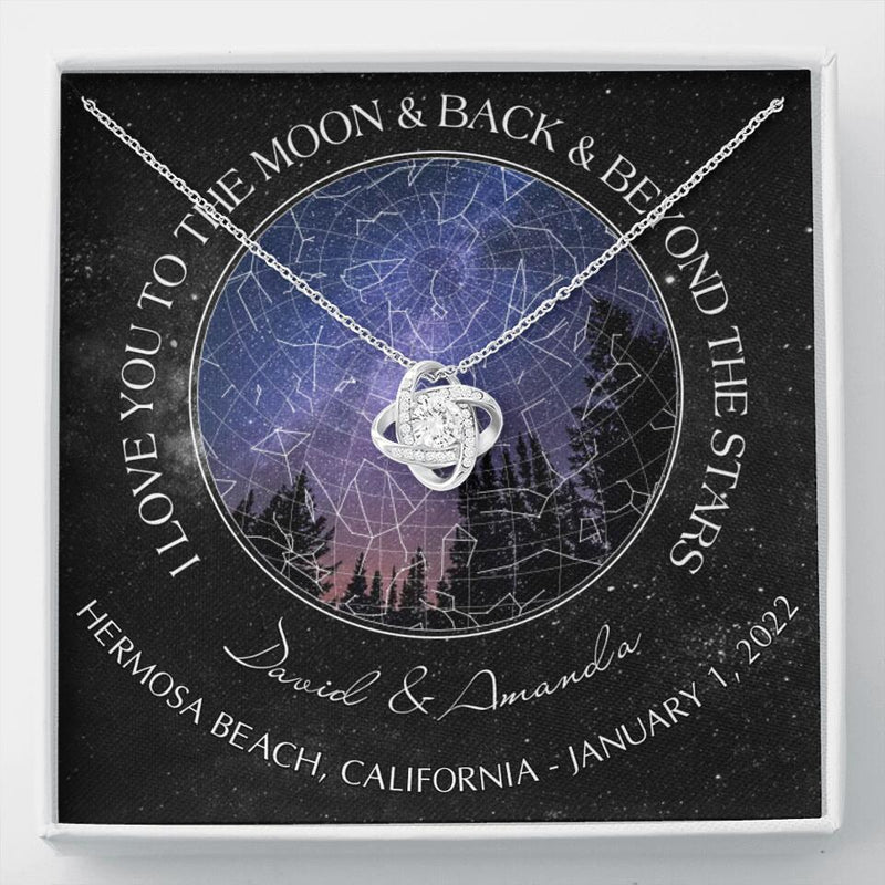 Personalized Couple Star Map Necklace - Anniversary Gift For Couple - Mother's Day Gift For Wife From Husband - I Love You To The Moon & Back & Beyond The Stars