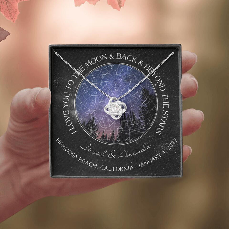 Personalized Couple Star Map Necklace - Anniversary Gift For Couple - Mother's Day Gift For Wife From Husband - I Love You To The Moon & Back & Beyond The Stars
