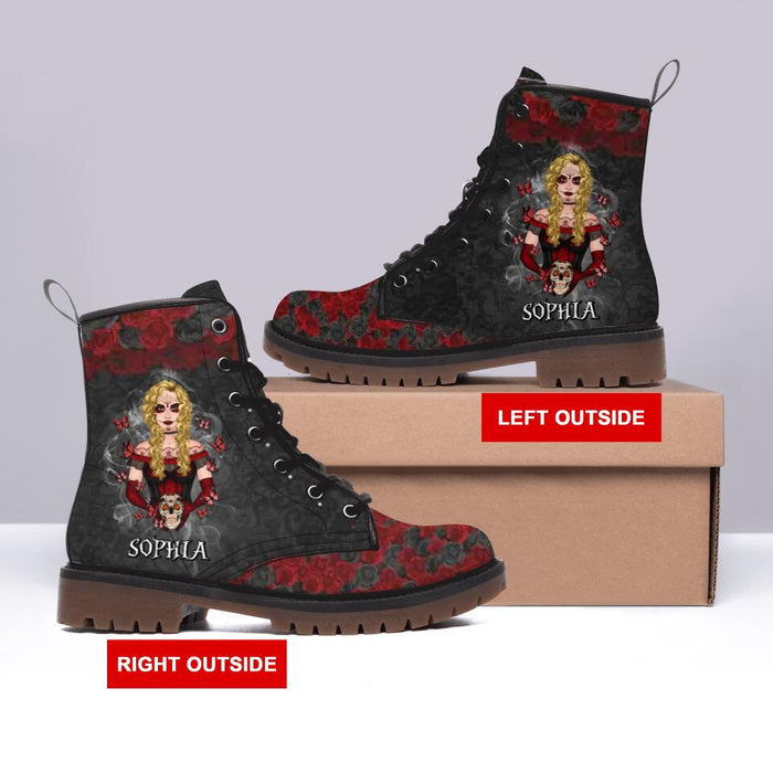 Custom Personalized Skull Girl Martin Short Boots - Gift Idea For Friends/Birthday