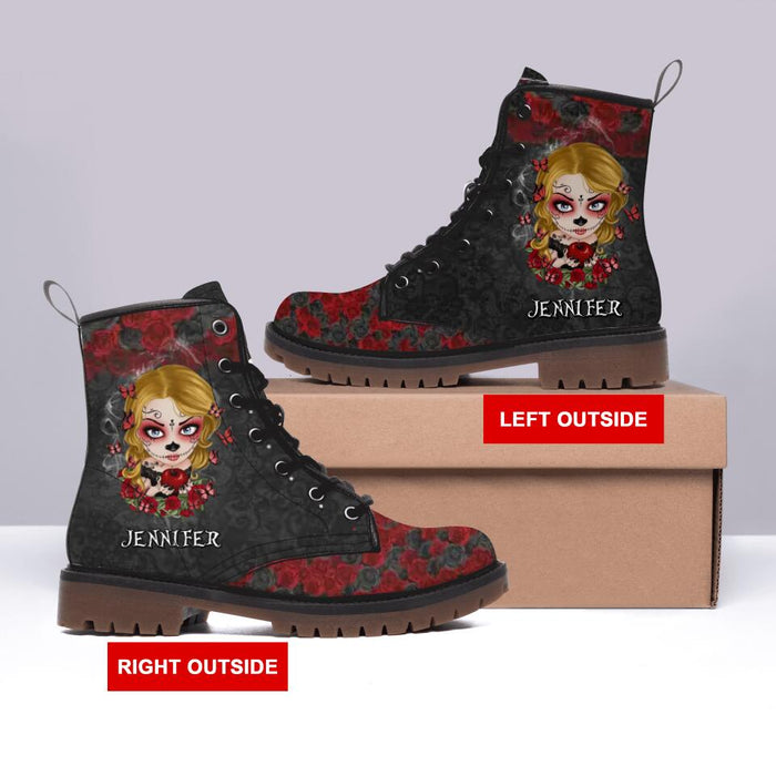 Custom Personalized Skull Girl Martin Short Boots - Gift Idea For Friends/Birthday