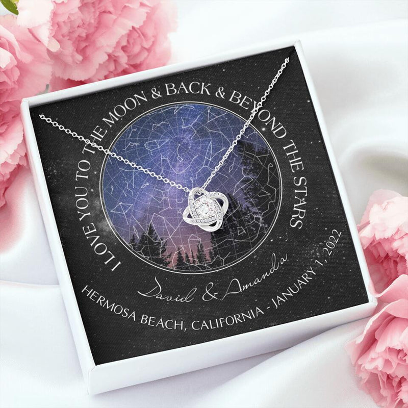 Personalized Couple Star Map Necklace - Anniversary Gift For Couple - Mother's Day Gift For Wife From Husband - I Love You To The Moon & Back & Beyond The Stars