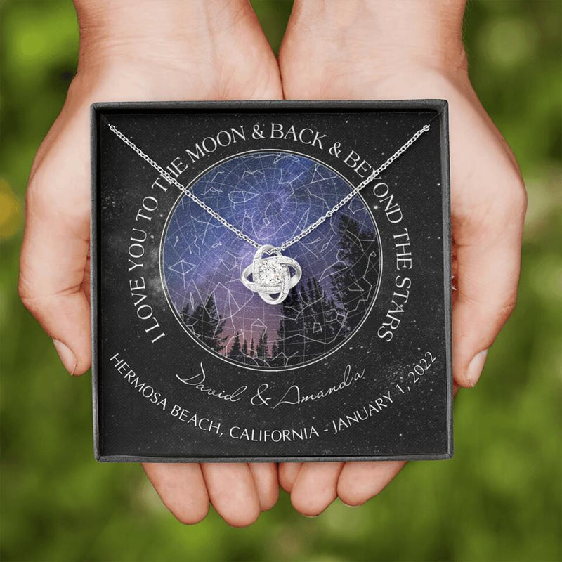 Personalized Couple Star Map Necklace - Anniversary Gift For Couple - Mother's Day Gift For Wife From Husband - I Love You To The Moon & Back & Beyond The Stars