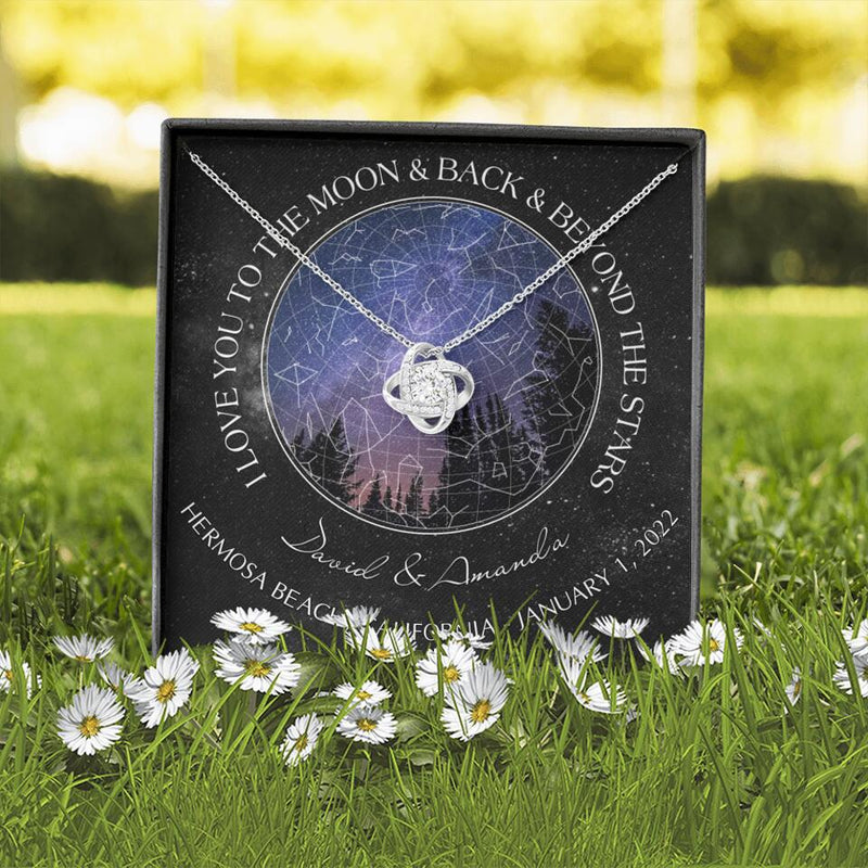 Personalized Couple Star Map Necklace - Anniversary Gift For Couple - Mother's Day Gift For Wife From Husband - I Love You To The Moon & Back & Beyond The Stars