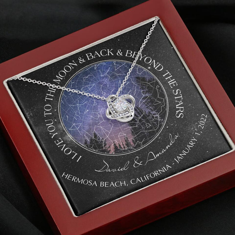 Personalized Couple Star Map Necklace - Anniversary Gift For Couple - Mother's Day Gift For Wife From Husband - I Love You To The Moon & Back & Beyond The Stars