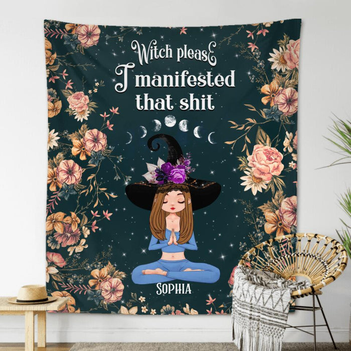 Custom Personalized Namaste Witch Tapestry - Halloween Gift Idea For Yoga Lover/Wiccan Decor/Pagan Decor - Witch please, I Manifested That Shit