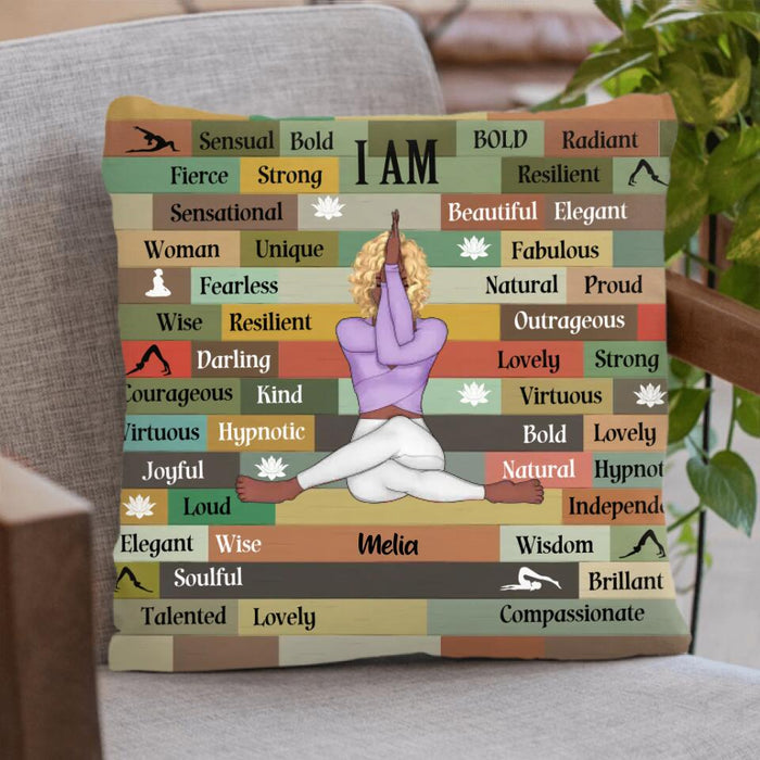 Custom Personalized Yoga Girl Pillow Cover - Gift Idea For Yoga Lovers - I Am Sensual, Bold