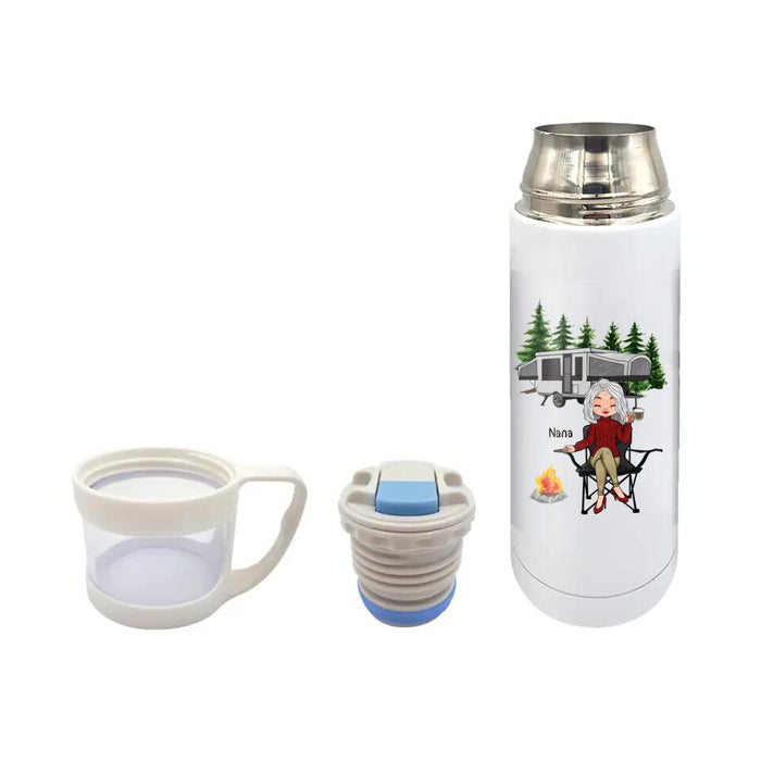 Custom Personalized Camping Vacuum Thermos - Gift for Camping Lady, Camping Lovers - Camping Queen Classy Sassy