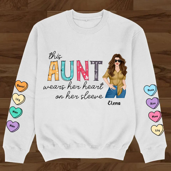 Custom Personalized Aunt Sweater - Gift for Aunt - Upto 8 Hearts - This Aunt Wears Her Heart On Her Sleeve