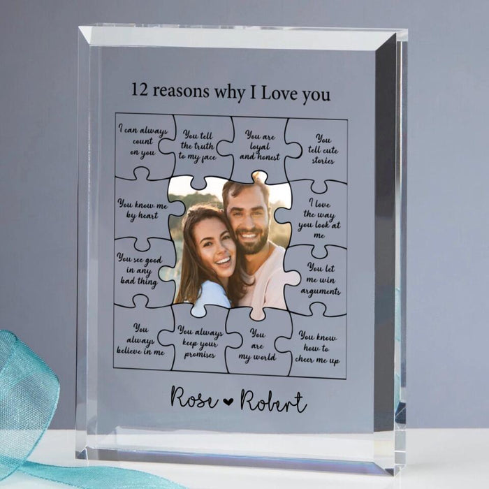 Custom Personalized Couple Rectangle Acrylic Plaque - Gift Idea For Him/ Her/ Mother's Day Gift For Wife From Husband - 12 Reasons Why I Love You