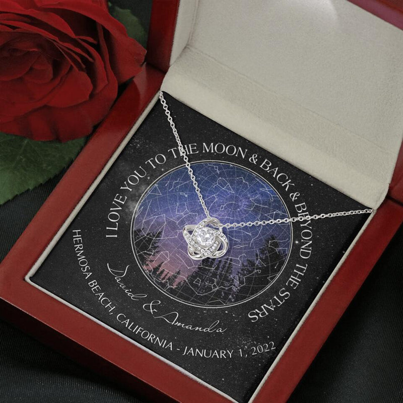 Personalized Couple Star Map Necklace - Anniversary Gift For Couple - Mother's Day Gift For Wife From Husband - I Love You To The Moon & Back & Beyond The Stars