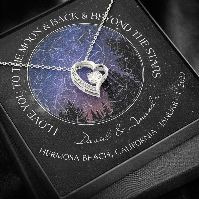 Personalized Couple Star Map Necklace - Anniversary Gift For Couple - Mother's Day Gift For Wife From Husband - I Love You To The Moon & Back & Beyond The Stars