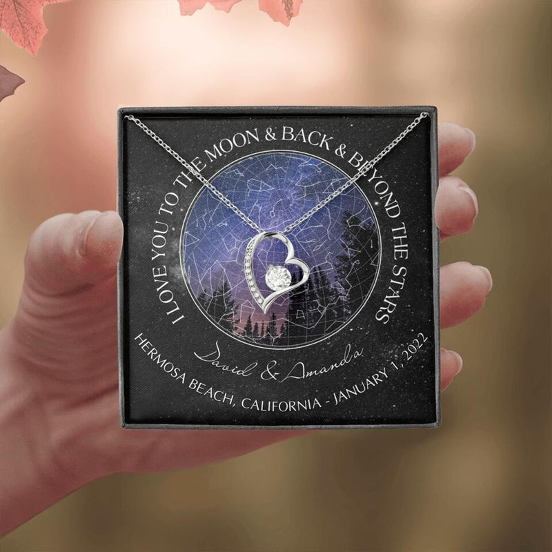 Personalized Couple Star Map Necklace - Anniversary Gift For Couple - Mother's Day Gift For Wife From Husband - I Love You To The Moon & Back & Beyond The Stars