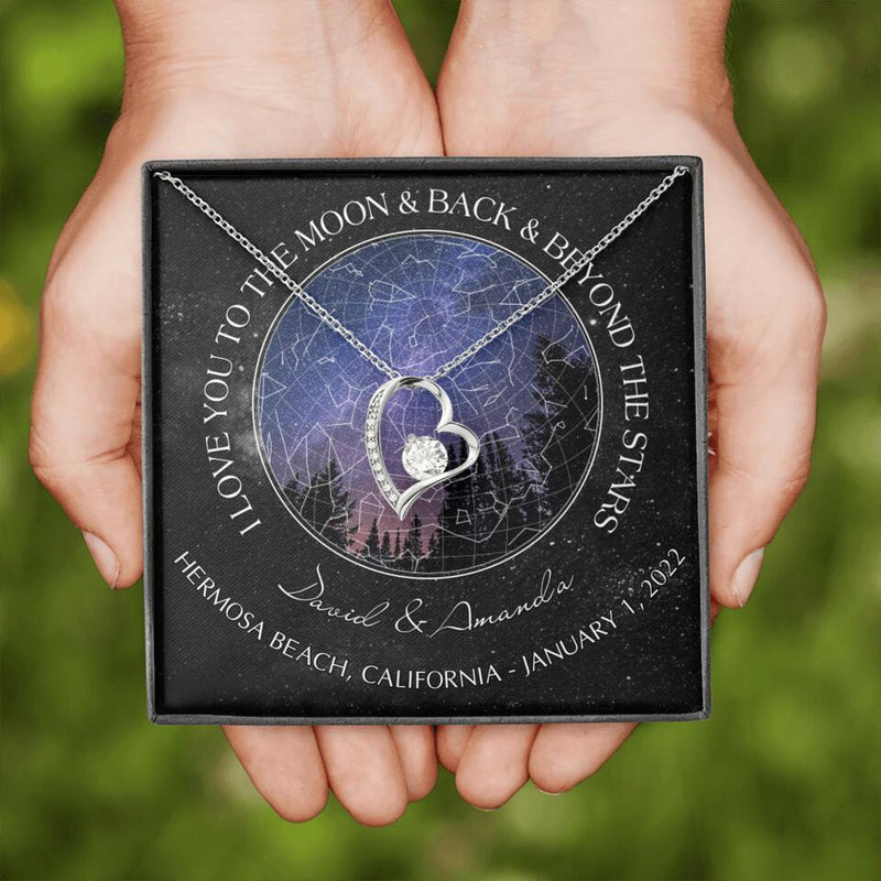 Personalized Couple Star Map Necklace - Anniversary Gift For Couple - Mother's Day Gift For Wife From Husband - I Love You To The Moon & Back & Beyond The Stars