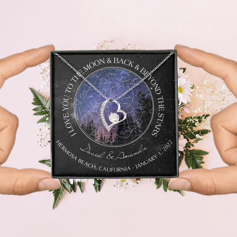 Personalized Couple Star Map Necklace - Anniversary Gift For Couple - Mother's Day Gift For Wife From Husband - I Love You To The Moon & Back & Beyond The Stars