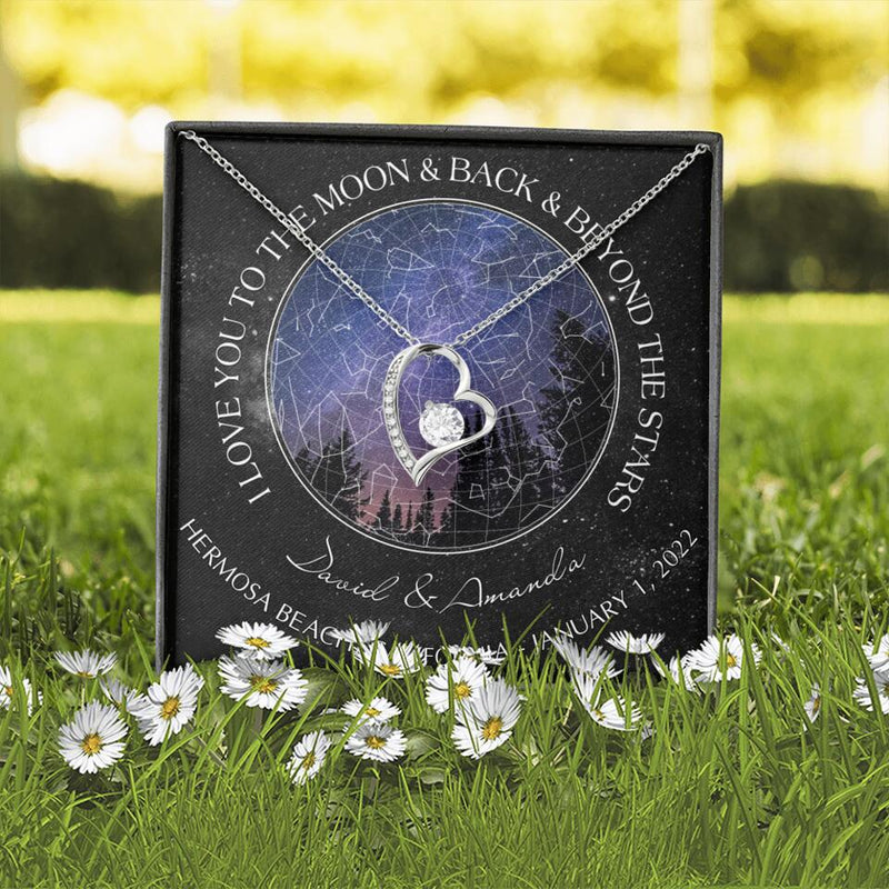 Personalized Couple Star Map Necklace - Anniversary Gift For Couple - Mother's Day Gift For Wife From Husband - I Love You To The Moon & Back & Beyond The Stars