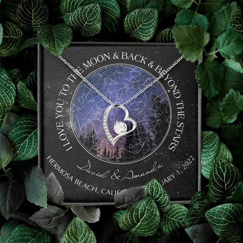 Personalized Couple Star Map Necklace - Anniversary Gift For Couple - Mother's Day Gift For Wife From Husband - I Love You To The Moon & Back & Beyond The Stars