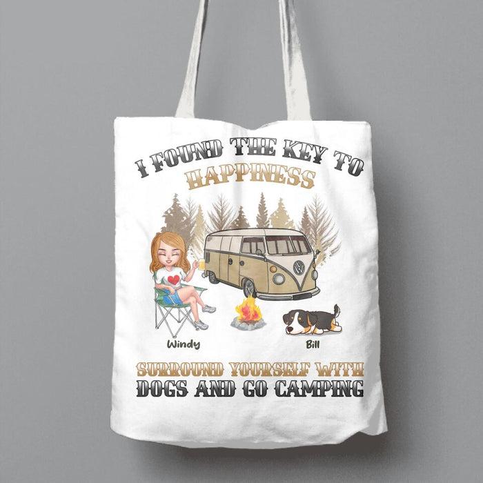 Custom Personalized Dog Camping Queen Canvas Bag - Gift Idea For Camping Lovers/Friends/ Dog Mom/ Mother's Day Gift - Upto 3 Dogs - I Found The Key To Happiness