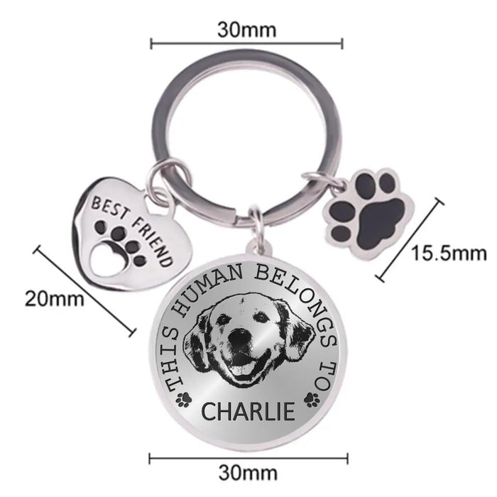 Custom Personalized Dog Mom Photo Keychain Charm - Upto 3 Dogs - Mother's Day Gift for Dog Mom/Dog Lovers - This Human Belongs To