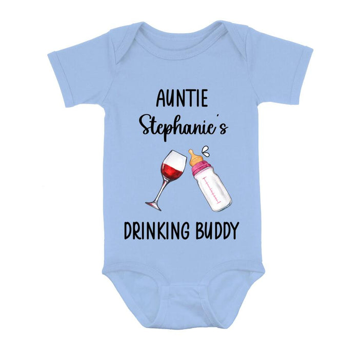Custom Personalized Baby Onesie/T-Shirt - Mother's Day Gift Idea For - Auntie Drinking Buddy