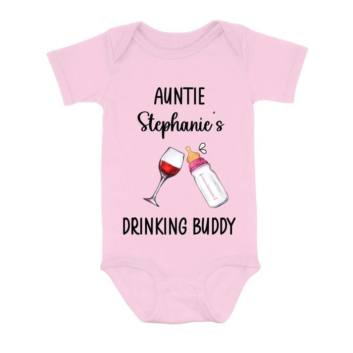 Custom Personalized Baby Onesie/T-Shirt - Mother's Day Gift Idea For - Auntie Drinking Buddy