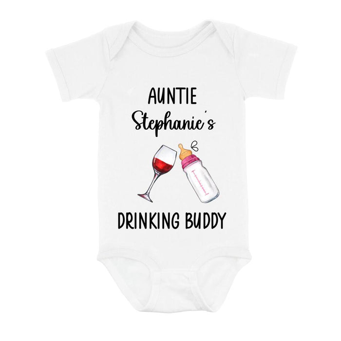 Custom Personalized Baby Onesie/T-Shirt - Mother's Day Gift Idea For - Auntie Drinking Buddy