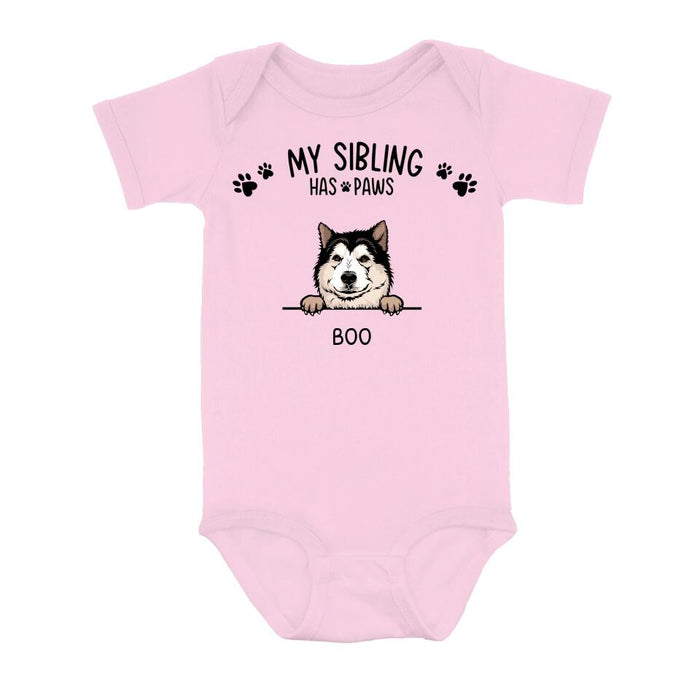 Custom Personalized Sibling Baby Onesie- Up to 5 Dogs/Cats - Gift Idea for Baby/Mother's Day/Dog/Cat Lovers - My Sibling Has Paws