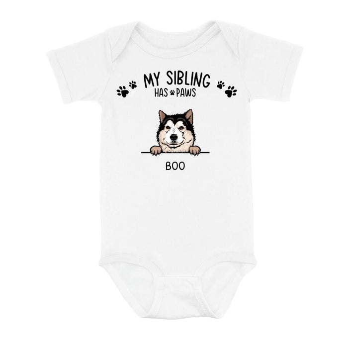 Custom Personalized Sibling Baby Onesie- Up to 5 Dogs/Cats - Gift Idea for Baby/Mother's Day/Dog/Cat Lovers - My Sibling Has Paws