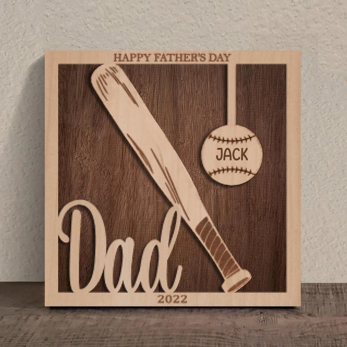 Custom Personalized Baseball Square 3 Layered Baseball Wooden Art - Gift Idea For Father's Day 2023