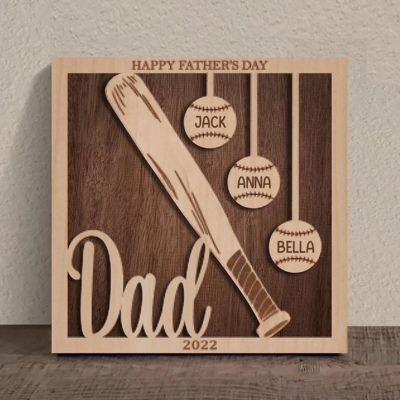 Personalized Baseball Square 3 Layered Baseball Wooden Art - Gift Idea For Father's Day 2023