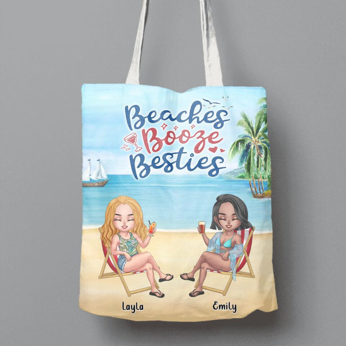 Custom Personalized Besties Canvas Bag - Upto 4 People - Gift Idea For Besties/Friends - Beaches Booze Besties