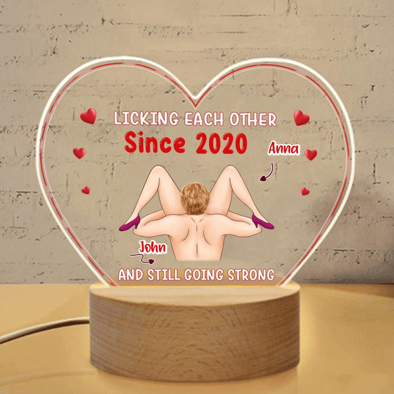 Personalized Heart Acrylic Photo Panel with Light Base - Valentine's Day Gift For Him/Her - Licking Each Other