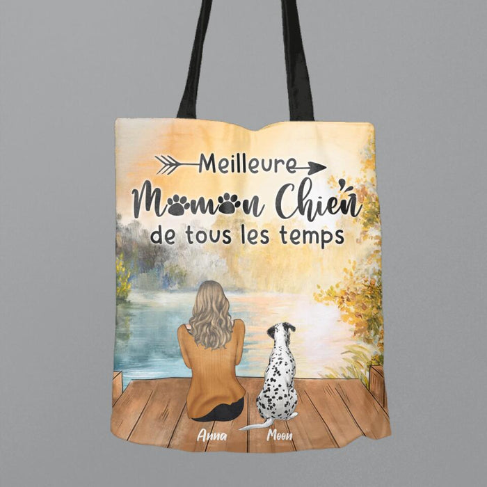 Custom Personalized Dog Mom Canvas Bag - Upto 5 Dogs - Mother's Day Gift Idea For Dog Lovers - French Version - La Vie Est Meilleure Avec Des Chiens