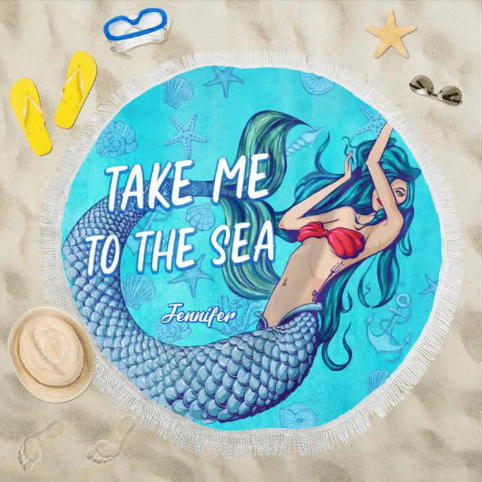 Personalized Mermaid Circular Beach Shawl - Gift Idea For Friend/ Birthday/ Beach Lovers - Take Me To The Sea