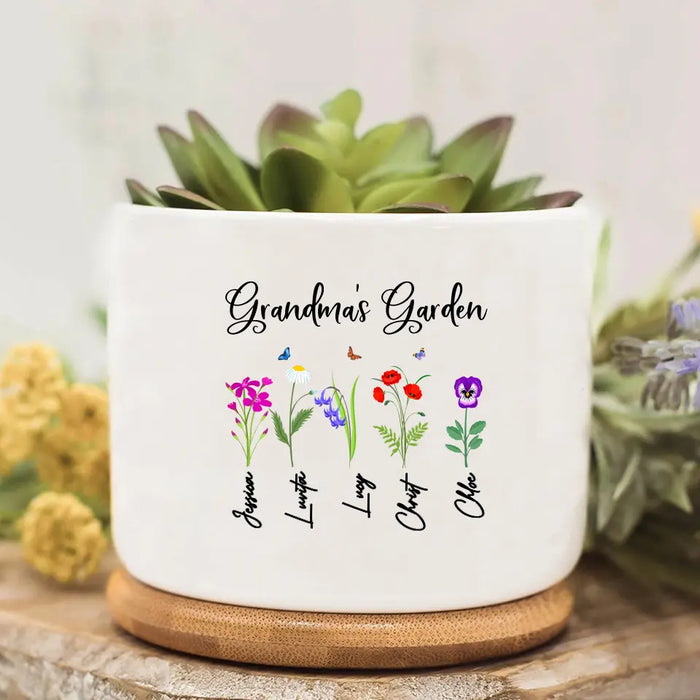 Custom Personalized Grandma's Garden Plan Pot - Gift Idea For Grandma/Mother's Day - Upto 5 Flowers - Grandma's Garden