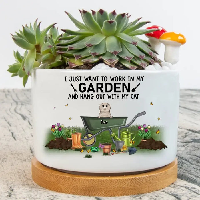 Custom Personalized Garden And Cat Plant Pot - Gift Idea For Cat/ Garden Lover - Upto 4 Cats - I Just Want To Work In My Garden And Hang Out With My Cats