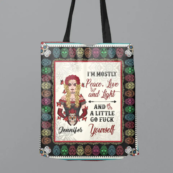 Custom Personalized Sugar Skull Canvas Bag - Skull Gift For Girl - I'm Mostly Peace, Love And Light