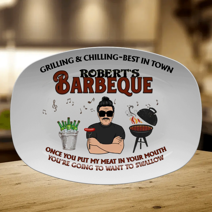 Custom Personalized Barbeque Serving Platter - Gift Idea For Barbeque Lovers - Grilling & Chilling, Best In Town Robert's Barbeque